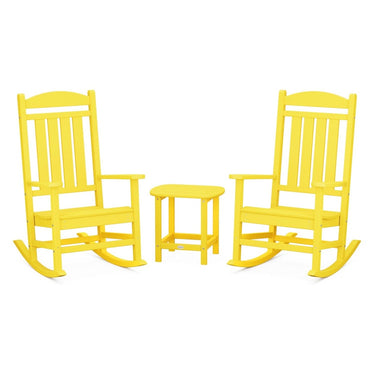 POLYWOOD Presidential Rocker 3-Piece Set w/ South Beach 18-Inch Side Table - Lemon